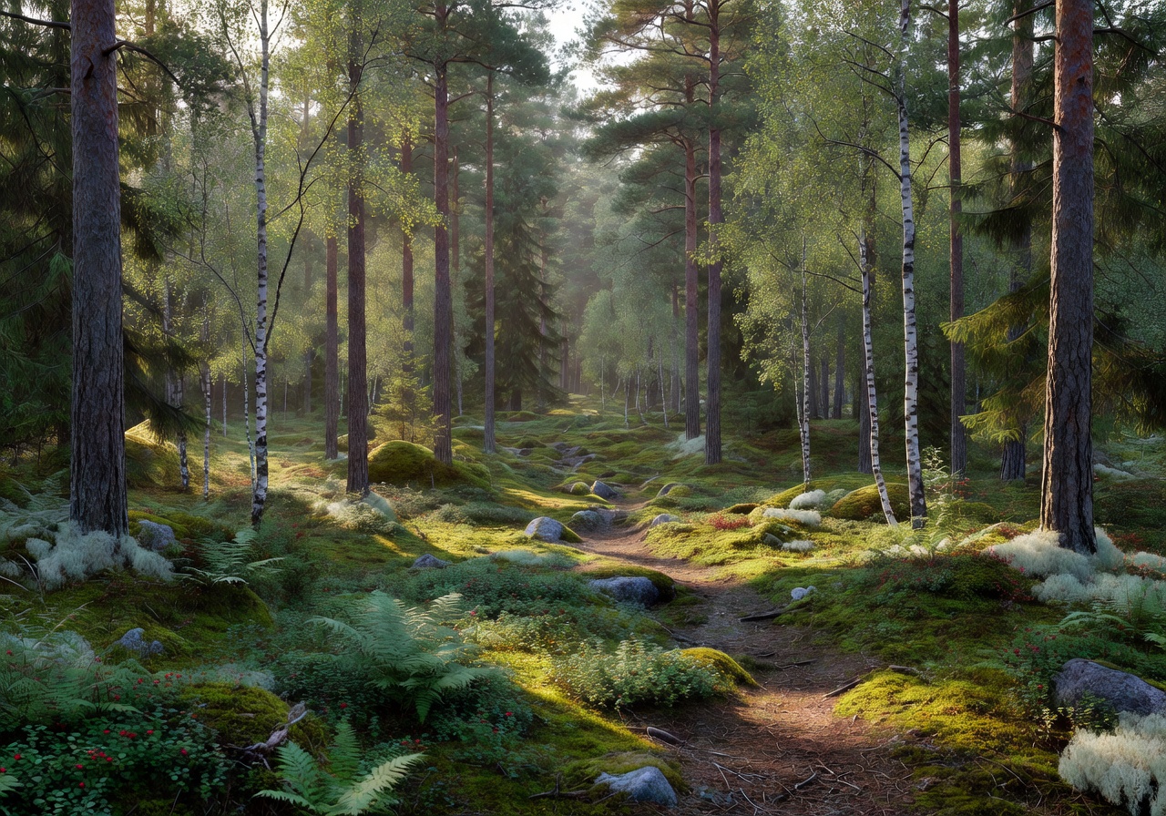 Beautiful forest scenery representing authentic Finnish nature