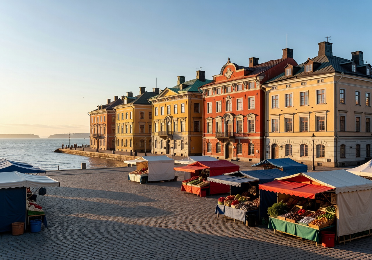 Helsinki market square and beautiful historic buildings