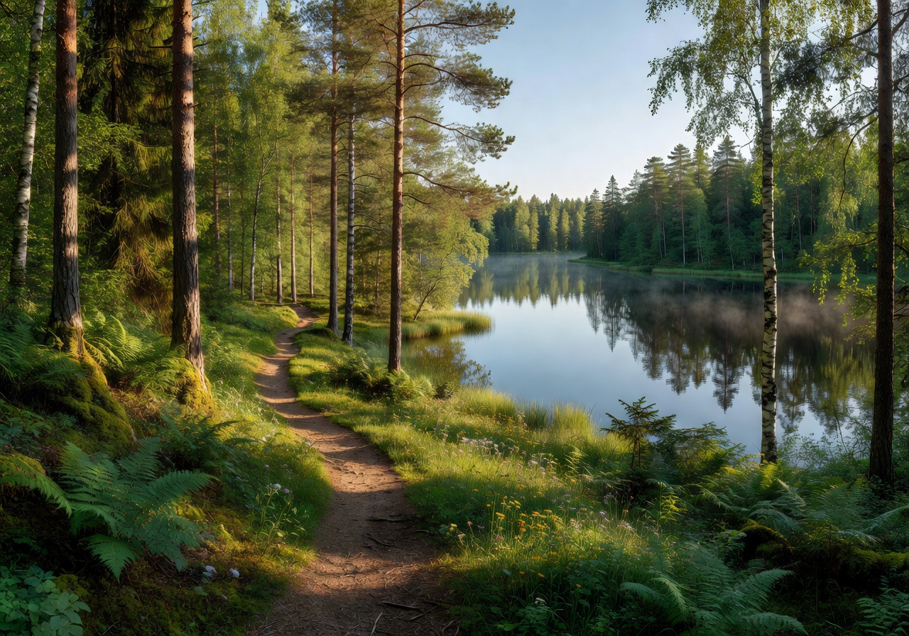 Lush green forest trails and calm lake waters in Nuuksio National Park