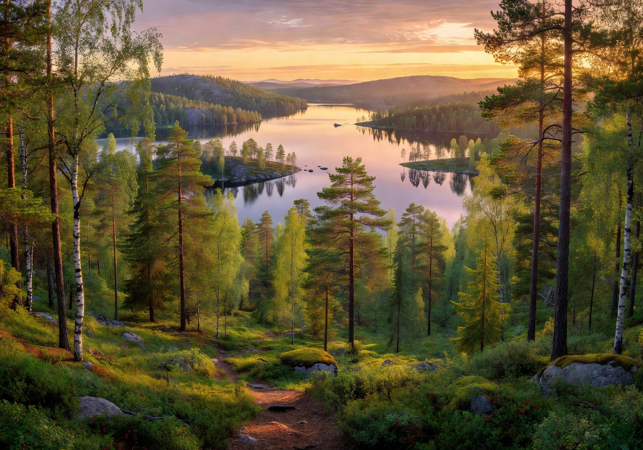 Lush green forest trails and calm lake waters in Nuuksio National Park