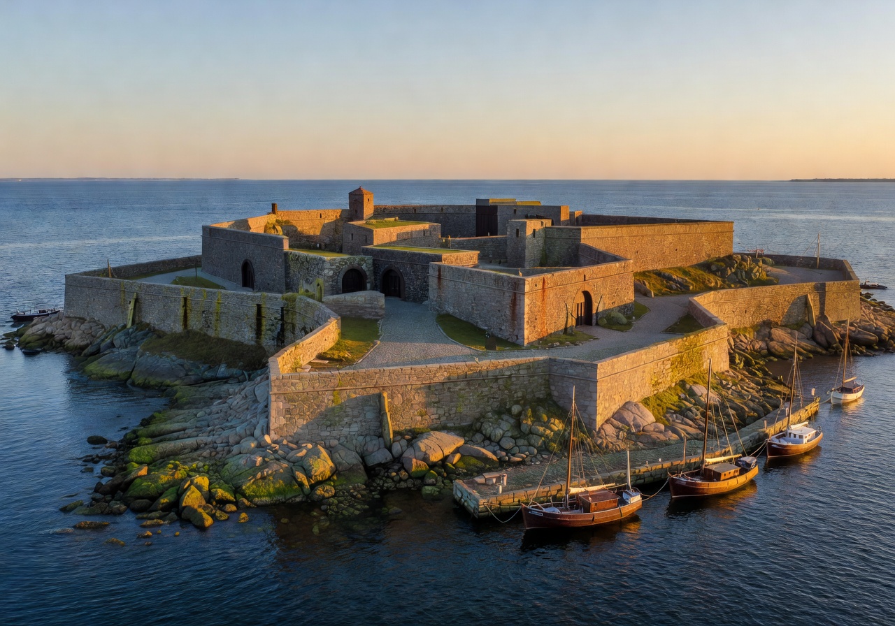 Stone walls of Suomenlinna sea fortress surrounded by the Baltic Sea