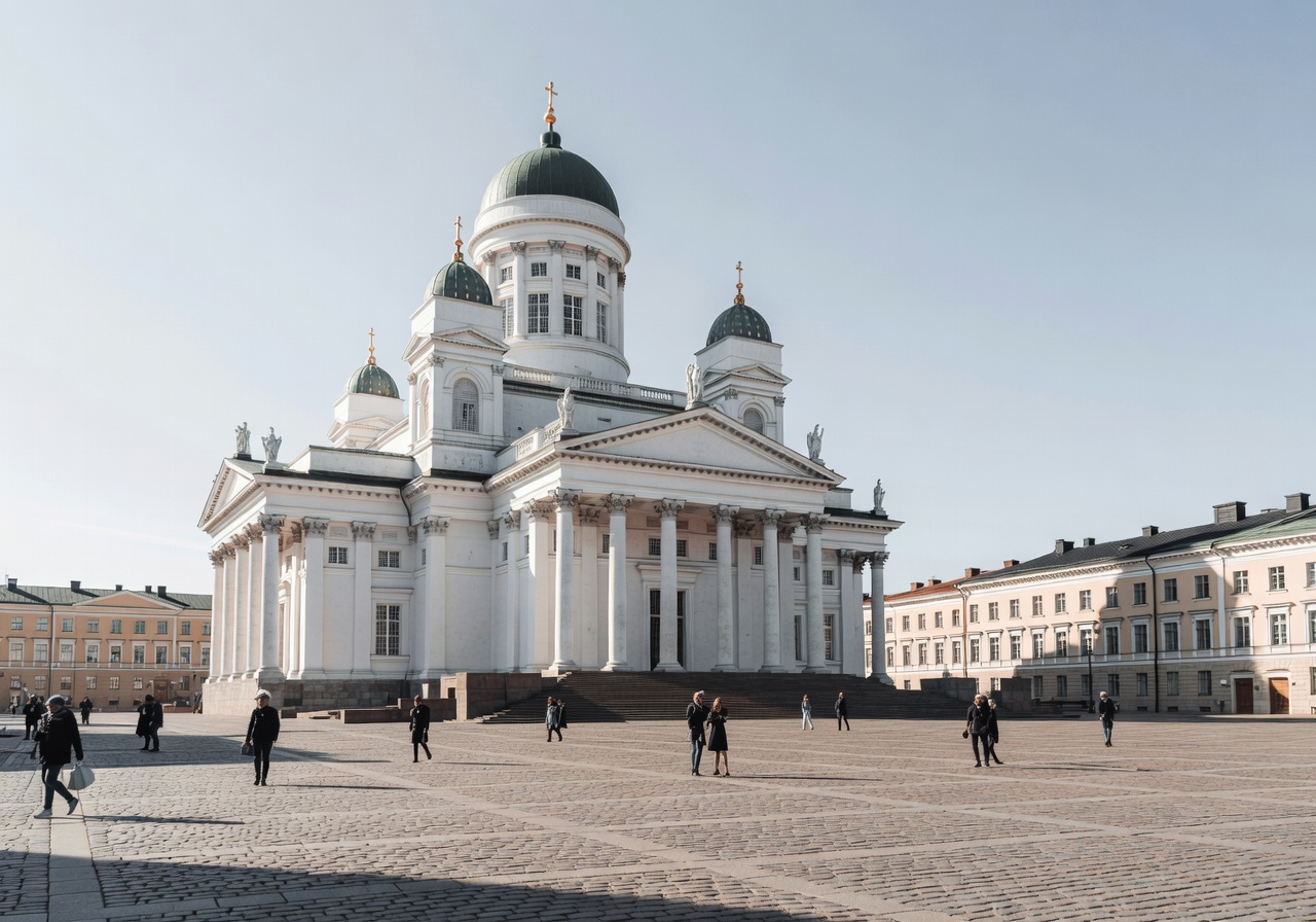White Helsinki Cathedral dominating the Senate Square